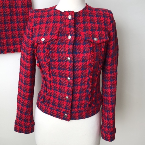 IRO Quilombe Metallic Frayed Tweed Jacket/Blazer Red and Blue Size 34 US 2(XS) - Picture 3 of 9